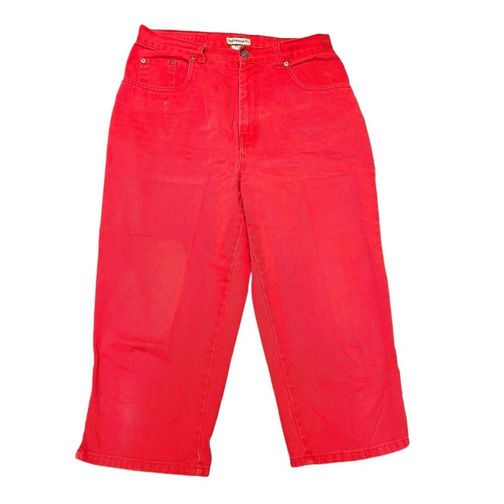 Vintage 80s Jeans Womens 12 Generra Red Capri Cotton Wide Leg Relaxed Mom